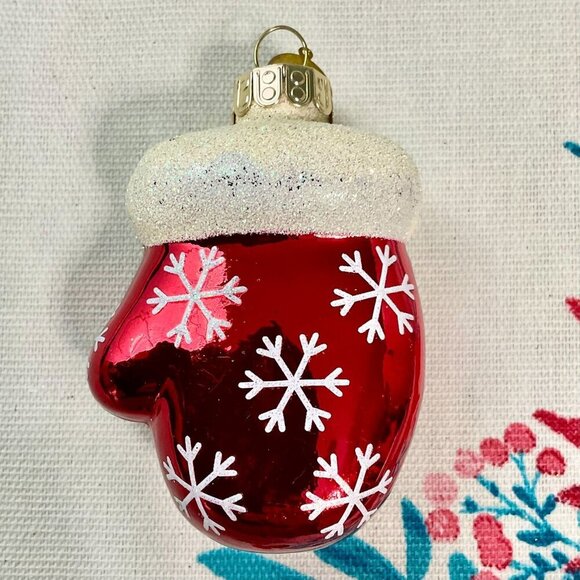 Celebrations by Radko Y2K Christmas Ornament Glass Red Mitten Snowflakes Glitter - Picture 1 of 4